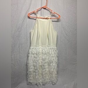 Aidan Mattox White Fringe Mini Dress - perfect for bridal events size 10